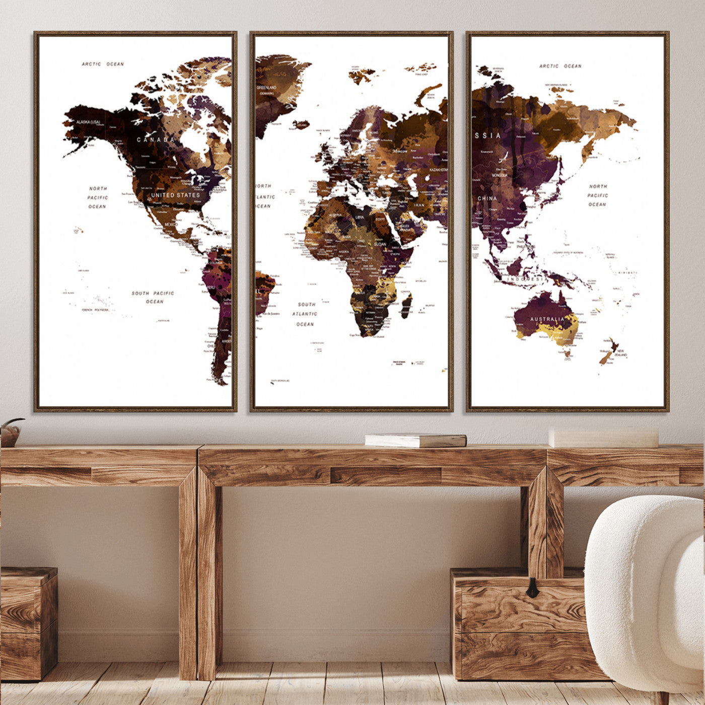 Push Pin World Map Canvas Print – Framed Wall Art for Couples to Track Their Travels – Anniversary Gift or Home Adventure Decor