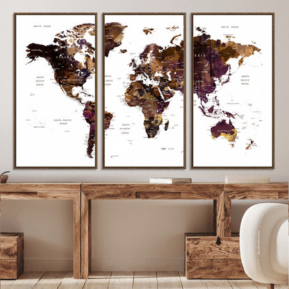 Push Pin World Map Canvas Print – Framed Wall Art for Couples to Track Their Travels – Anniversary Gift or Home Adventure Decor
