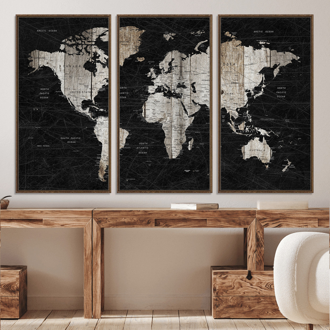 Push Pin World Map Canvas Print – Framed Wall Art for Couples to Track Their Travels – Anniversary Gift or Home Adventure Decor