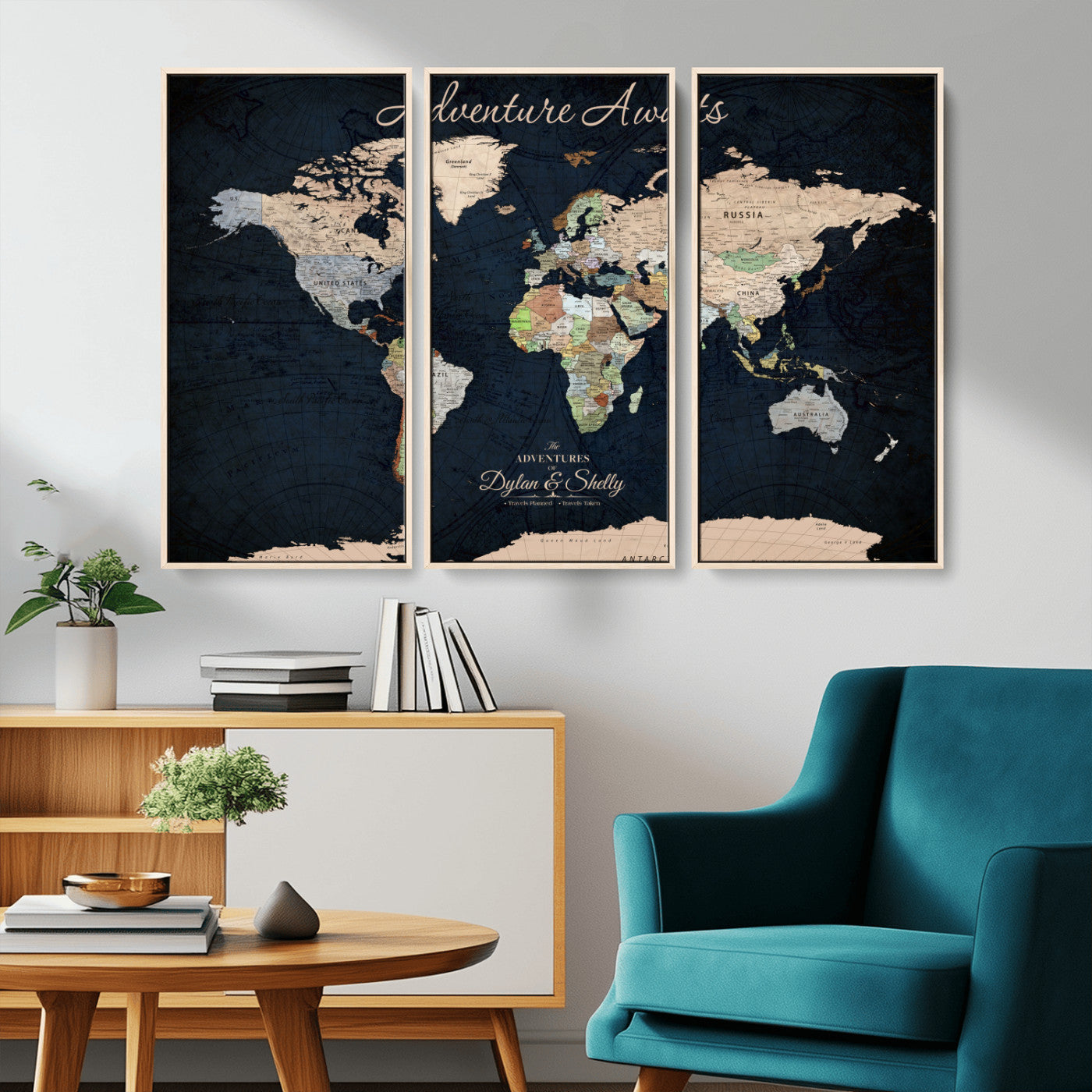 43186793-MGV-CV-30X20-Personalized World Map Print, Customizable Push Pin Framed World Map Print on Canvas - Custom Quote on Map Print