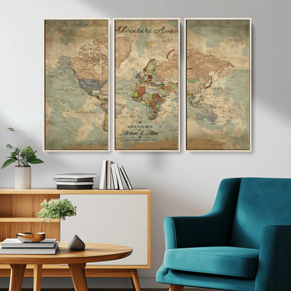 60798273-MGV-CV-30X20-Custom Push Pin World Map Wall Canvas Print – Personalized Travel Tracker with Pins – Framed Custom Quotie Canvas for Home Office Decor