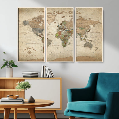 76478536-MGV-CV-30X20-Custom Push Pin World Map Wall Canvas Print – Personalized Travel Tracker with Pins – Framed Custom Quotie Canvas for Home Office Decor