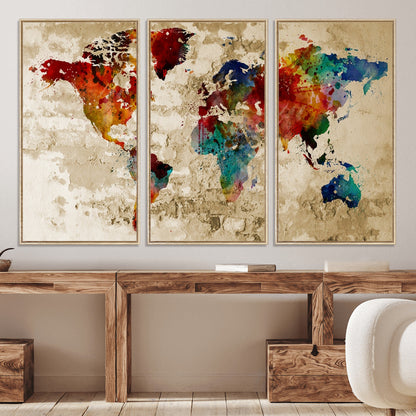 Push Pin World Map Canvas Print – Framed Wall Art for Couples to Track Their Travels – Anniversary Gift or Home Adventure Decor