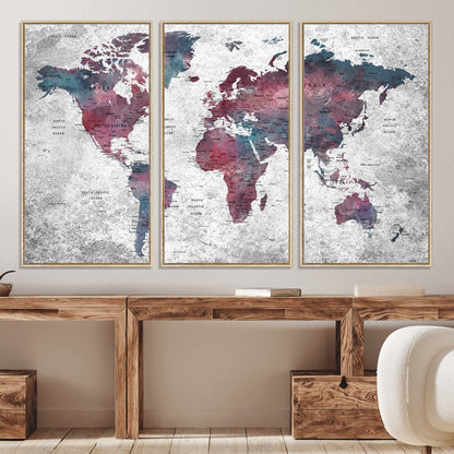 Push Pin World Map Canvas Print – Framed Wall Art for Couples to Track Their Travels – Anniversary Gift or Home Adventure Decor