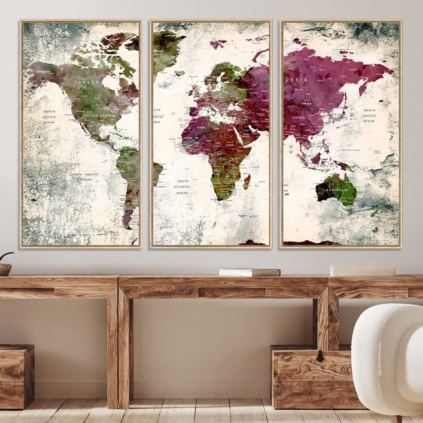 Push Pin World Map Canvas Print – Framed Wall Art for Couples to Track Their Travels – Anniversary Gift or Home Adventure Decor