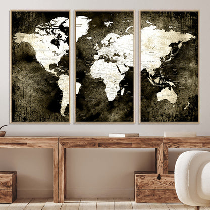 66737-MGV-CV-36X24-Push Pin World Map Canvas Print – Framed Wall Art for Couples to Track Their Travels – Anniversary Gift or Home Adventure Decor