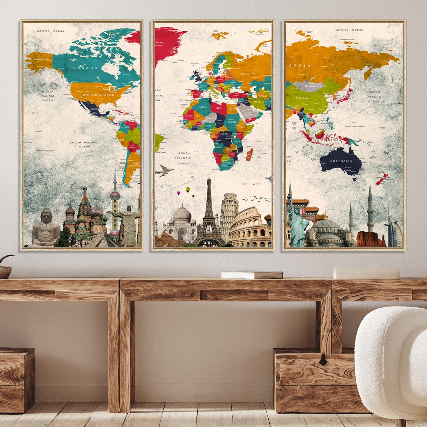 Push Pin World Map Canvas Print – Framed Wall Art for Couples to Track Their Travels – Anniversary Gift or Home Adventure Decor