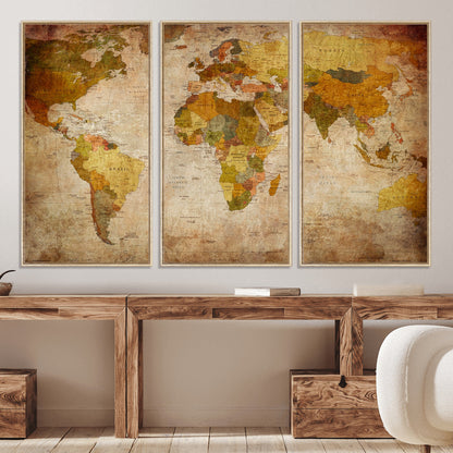 Push Pin World Map Canvas Print – Framed Wall Art for Couples to Track Their Travels – Anniversary Gift or Home Adventure Decor