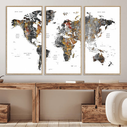 Push Pin World Map Canvas Print – Framed Wall Art for Couples to Track Their Travels – Anniversary Gift or Home Adventure Decor
