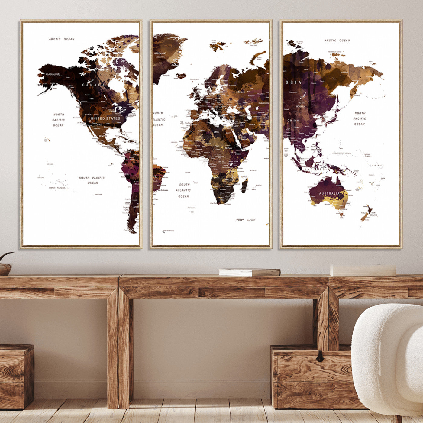 Push Pin World Map Canvas Print – Framed Wall Art for Couples to Track Their Travels – Anniversary Gift or Home Adventure Decor