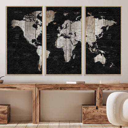 Push Pin World Map Canvas Print – Framed Wall Art for Couples to Track Their Travels – Anniversary Gift or Home Adventure Decor