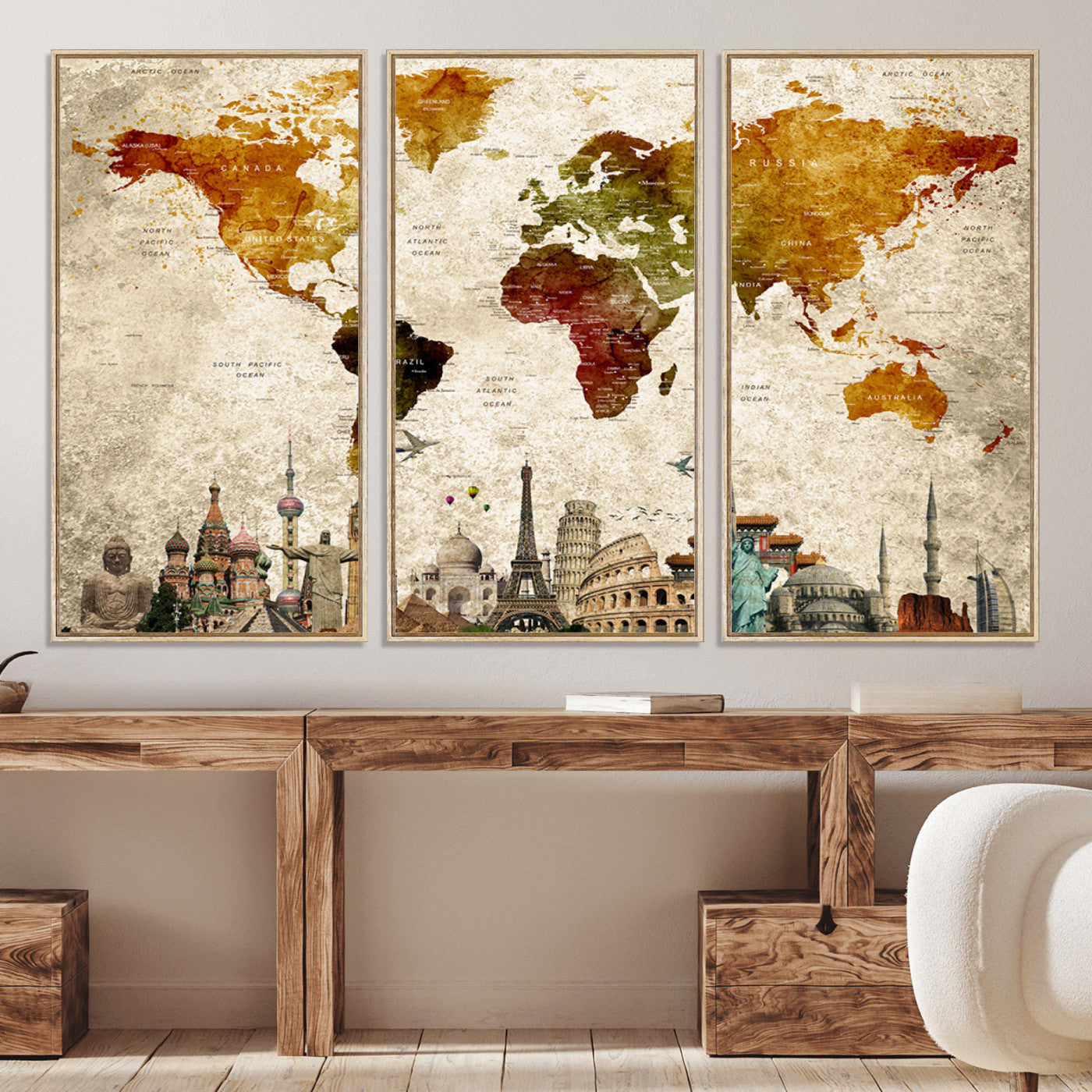 Push Pin World Map Canvas Print – Framed Wall Art for Couples to Track Their Travels – Anniversary Gift or Home Adventure Decor