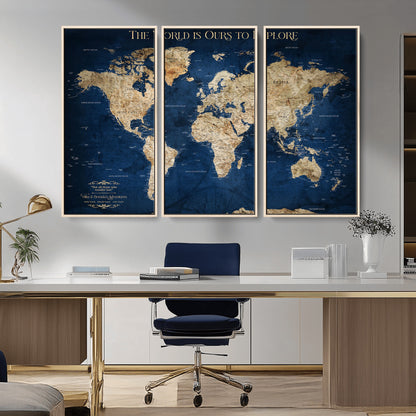 Custom World Map Wall Art – Personalized Framed Canvas Print with Push Pins for Travel Tracking, Anniversary or Couple Gift Ideas - H2-2