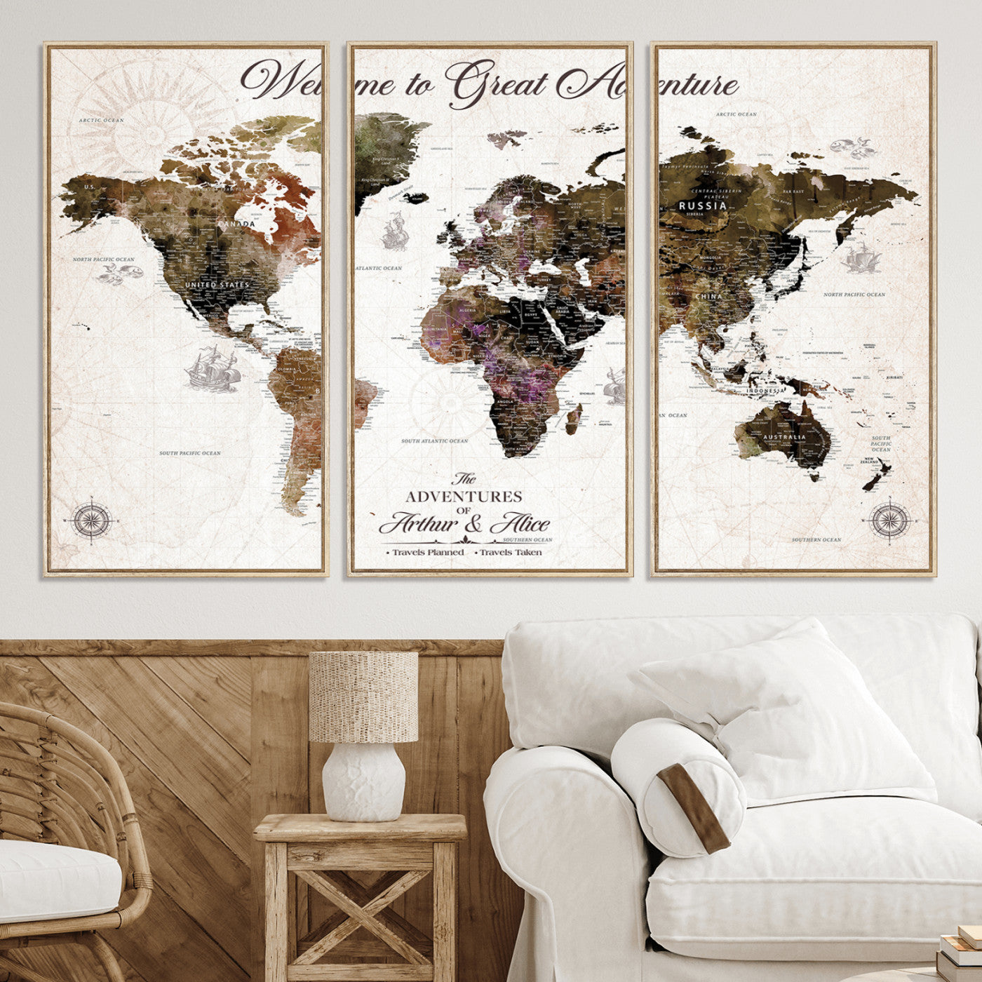 35778202-MGV-CV-36X24-Custom Push Pin World Map Wall Canvas Print – Personalized Travel Map with Pins – Framed Large Canvas for Home Office Decor