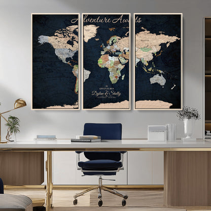 43186793-MGV-CV-30X20-Personalized World Map Print, Customizable Push Pin Framed World Map Print on Canvas - Custom Quote on Map Print