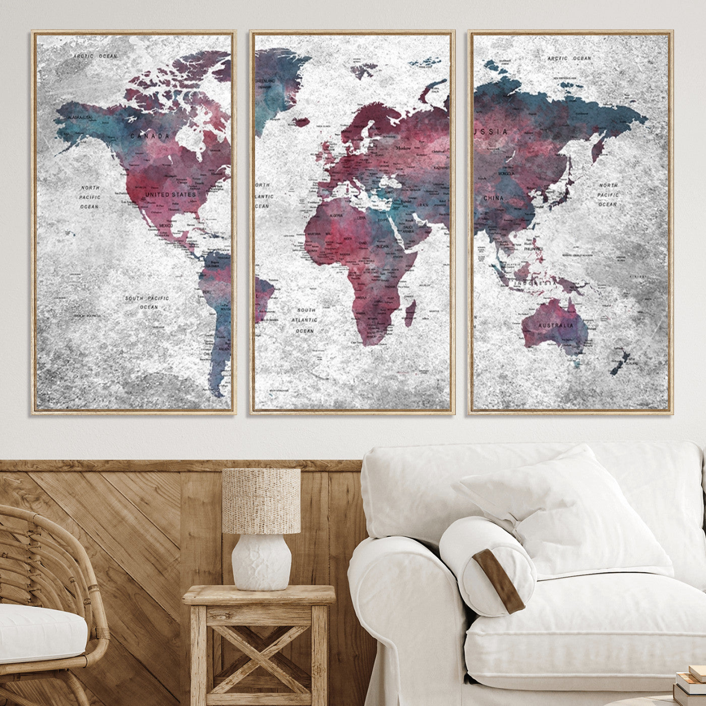 Push Pin World Map Canvas Print – Framed Wall Art for Couples to Track Their Travels – Anniversary Gift or Home Adventure Decor