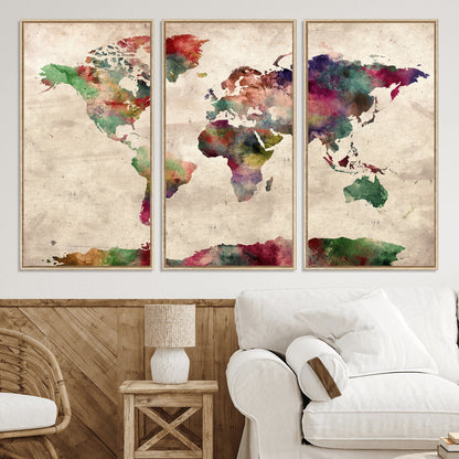 Push Pin World Map Canvas Print – Framed Wall Art for Couples to Track Their Travels – Anniversary Gift or Home Adventure Decor