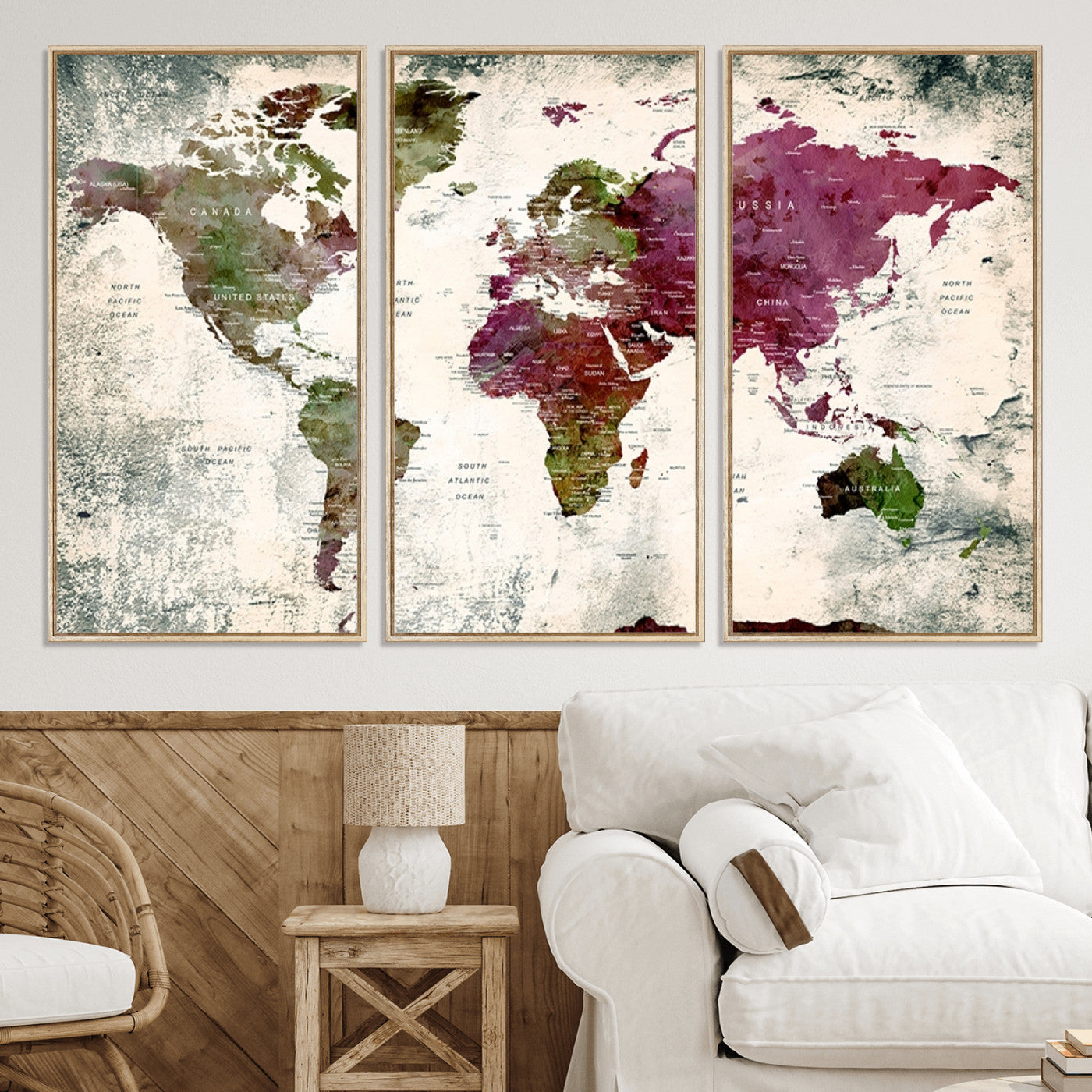Push Pin World Map Canvas Print – Framed Wall Art for Couples to Track Their Travels – Anniversary Gift or Home Adventure Decor