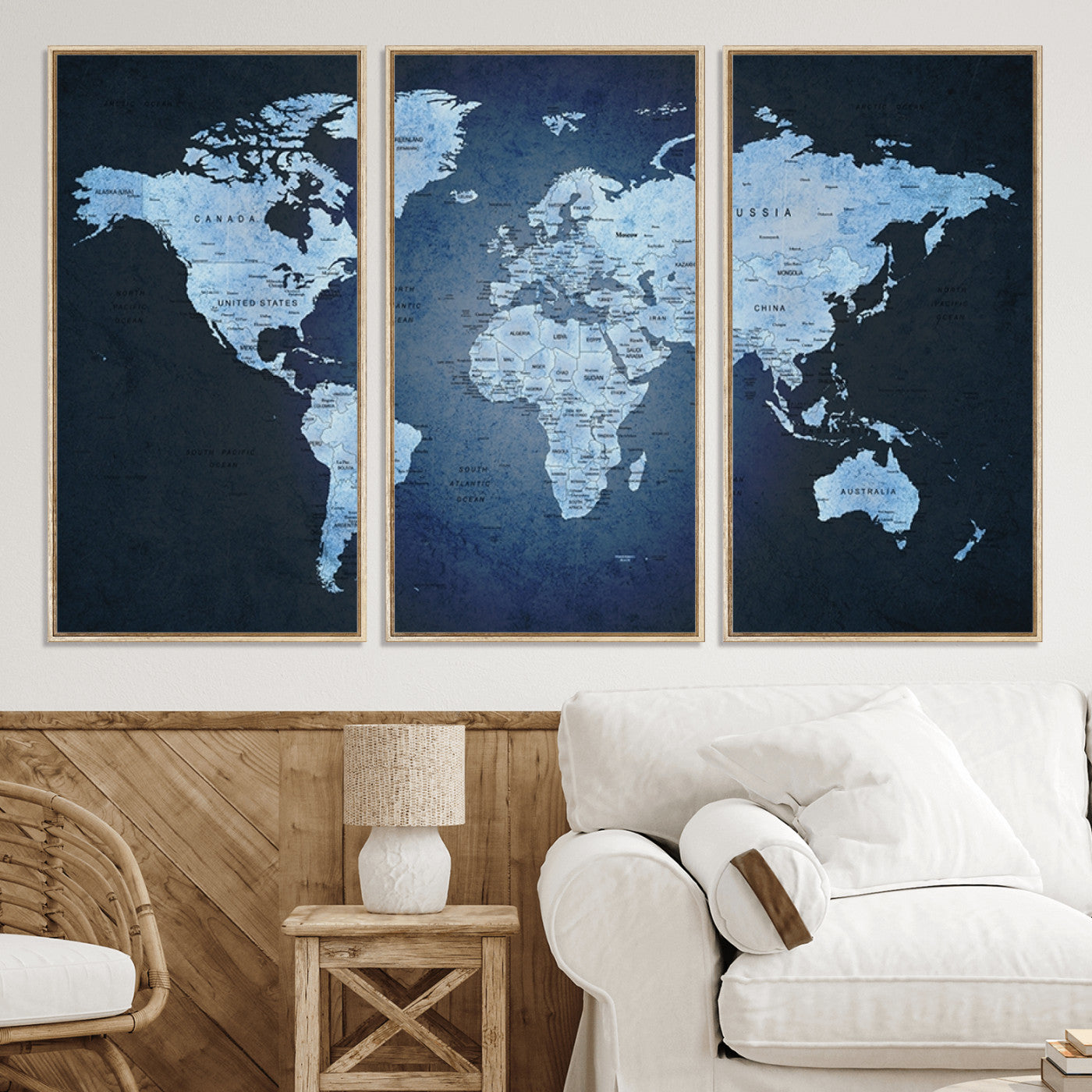 Push Pin World Map Canvas Print – Framed Wall Art for Couples to Track Their Travels – Anniversary Gift or Home Adventure Decor