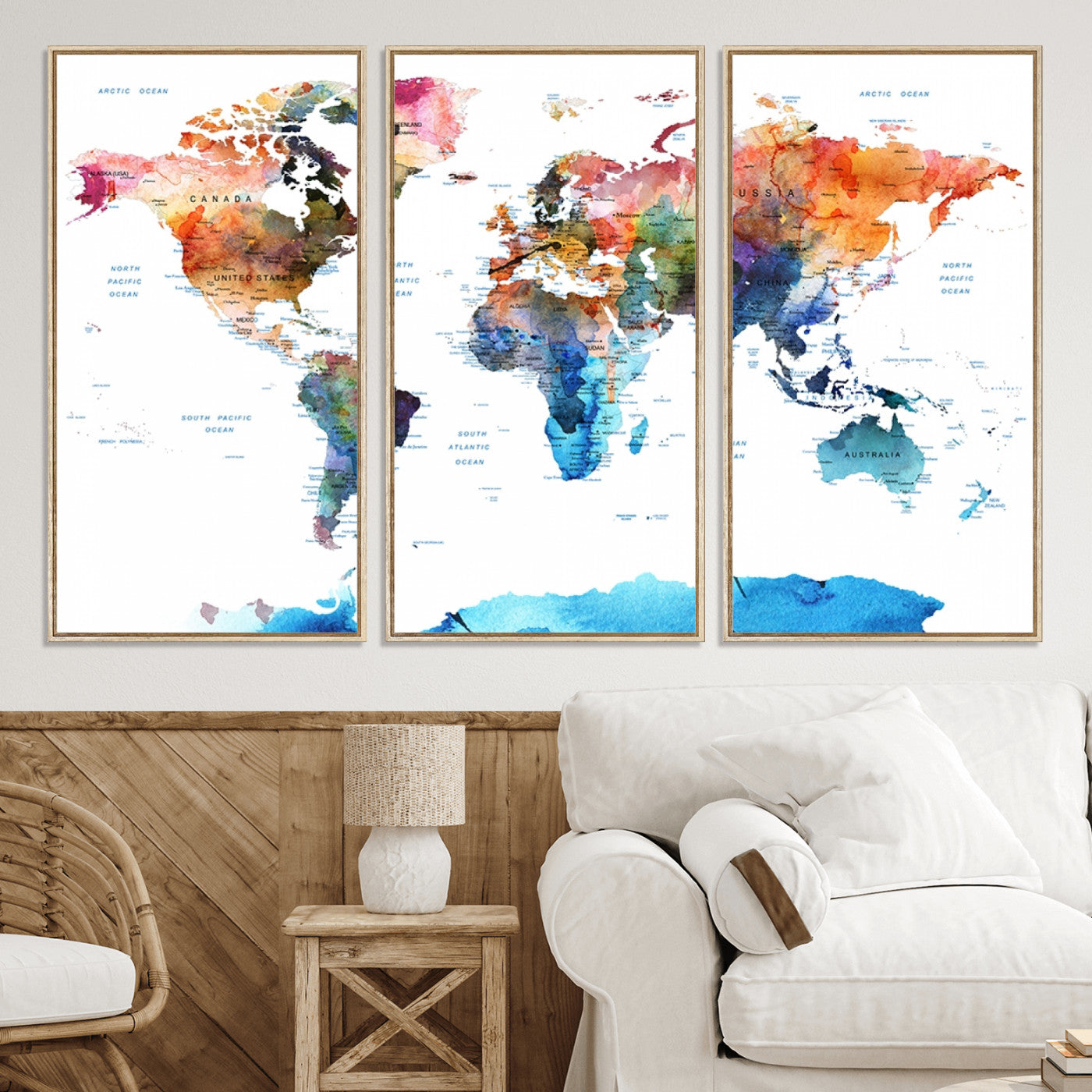 Push Pin World Map Canvas Print – Framed Wall Art for Couples to Track Their Travels – Anniversary Gift or Home Adventure Decor