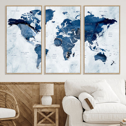 Push Pin World Map Canvas Print – Framed Wall Art for Couples to Track Their Travels – Anniversary Gift or Home Adventure Decor