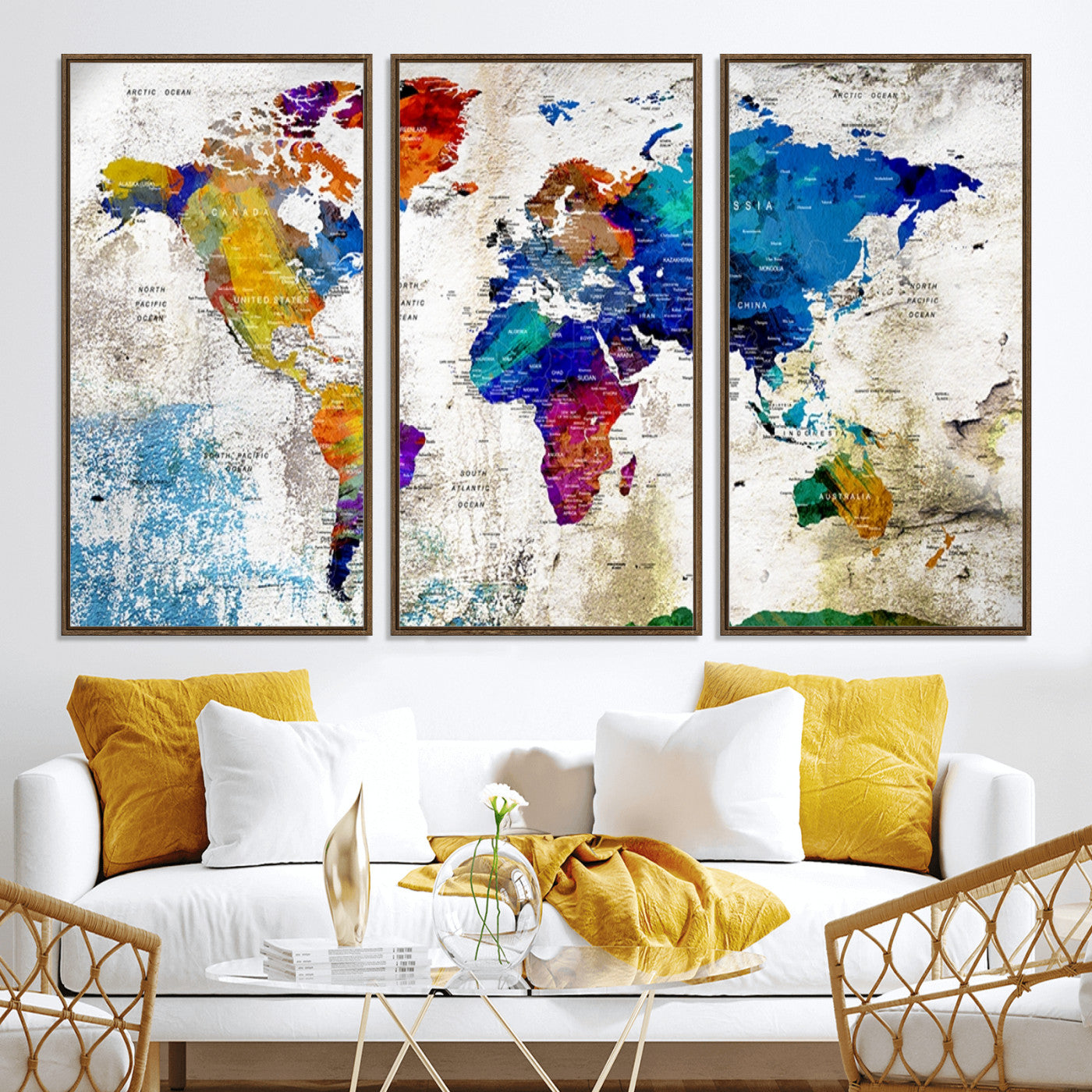 Push Pin World Map Canvas Print – Framed Wall Art for Couples to Track Their Travels – Anniversary Gift or Home Adventure Decor