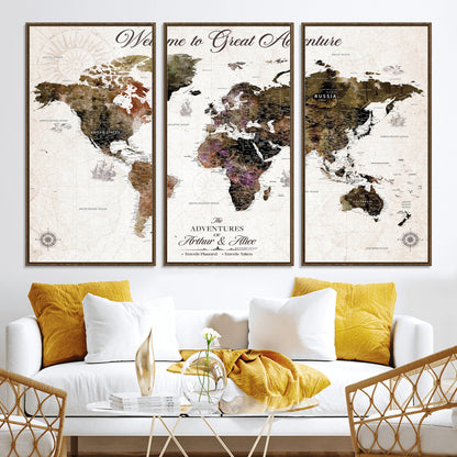 35778202-MGV-CV-36X24-Custom Push Pin World Map Wall Canvas Print – Personalized Travel Map with Pins – Framed Large Canvas for Home Office Decor