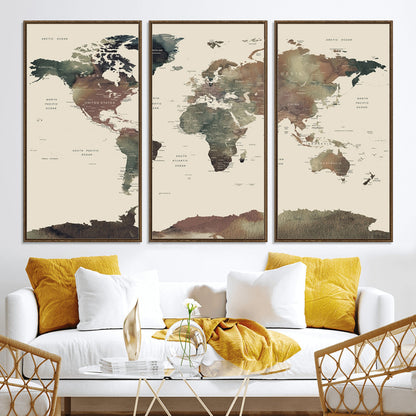 Push Pin World Map Canvas Print – Framed Wall Art for Couples to Track Their Travels – Anniversary Gift or Home Adventure Decor