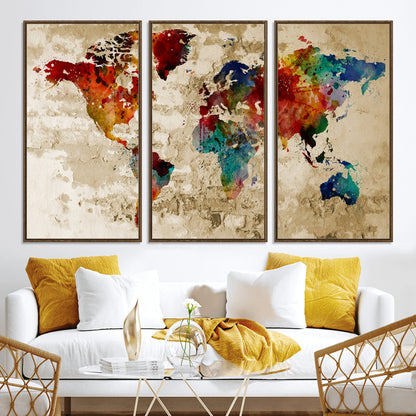 Push Pin World Map Canvas Print – Framed Wall Art for Couples to Track Their Travels – Anniversary Gift or Home Adventure Decor