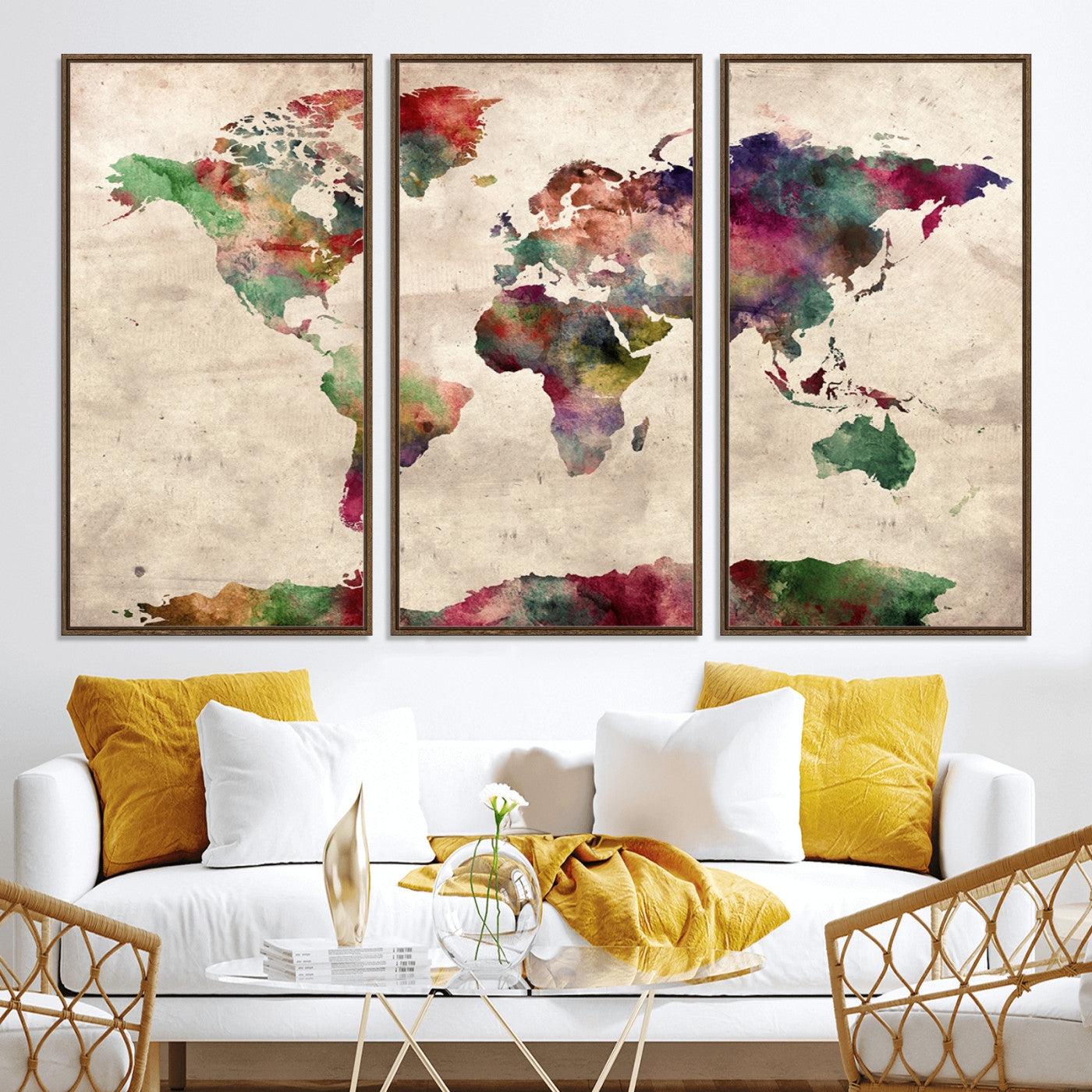 Push Pin World Map Canvas Print – Framed Wall Art for Couples to Track Their Travels – Anniversary Gift or Home Adventure Decor