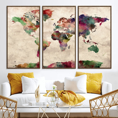 Push Pin World Map Canvas Print – Framed Wall Art for Couples to Track Their Travels – Anniversary Gift or Home Adventure Decor