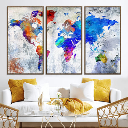 Push Pin World Map Canvas Print – Framed Wall Art for Couples to Track Their Travels – Anniversary Gift or Home Adventure Decor