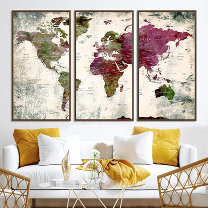 Push Pin World Map Canvas Print – Framed Wall Art for Couples to Track Their Travels – Anniversary Gift or Home Adventure Decor