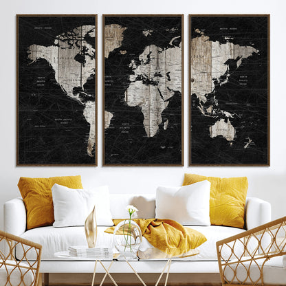 89998-MGV-CV-36X24-Push Pin World Map Canvas Print – Framed Wall Art for Couples to Track Their Travels – Anniversary Gift or Home Adventure Decor