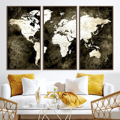 66737-MGV-CV-36X24-Push Pin World Map Canvas Print – Framed Wall Art for Couples to Track Their Travels – Anniversary Gift or Home Adventure Decor
