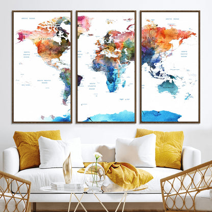 Push Pin World Map Canvas Print – Framed Wall Art for Couples to Track Their Travels – Anniversary Gift or Home Adventure Decor