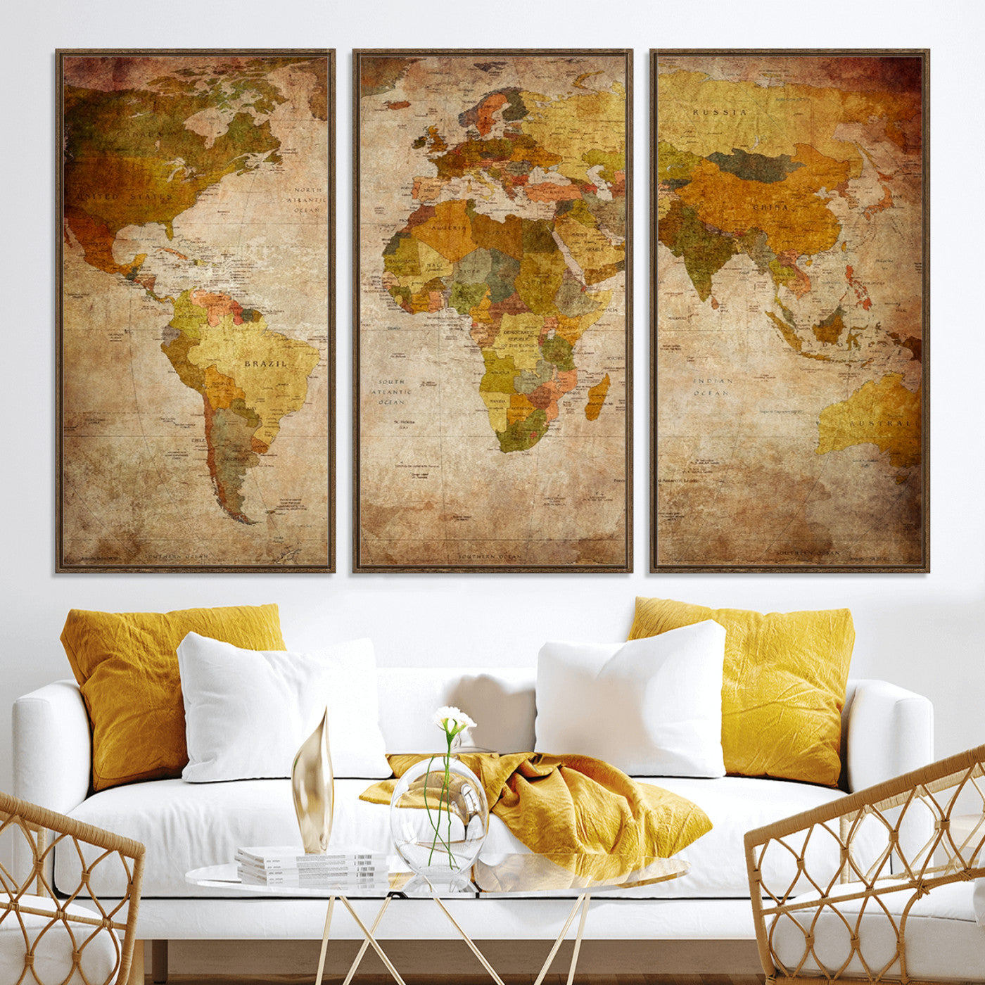 Push Pin World Map Canvas Print – Framed Wall Art for Couples to Track Their Travels – Anniversary Gift or Home Adventure Decor