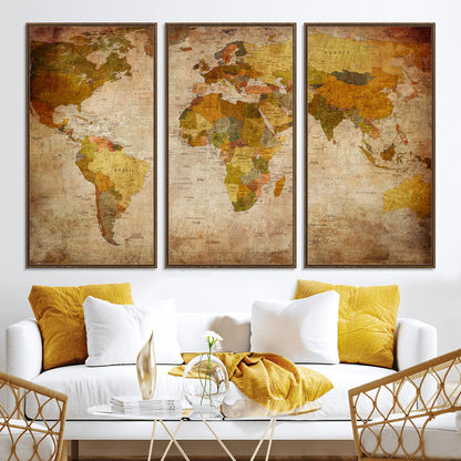 Push Pin World Map Canvas Print – Framed Wall Art for Couples to Track Their Travels – Anniversary Gift or Home Adventure Decor