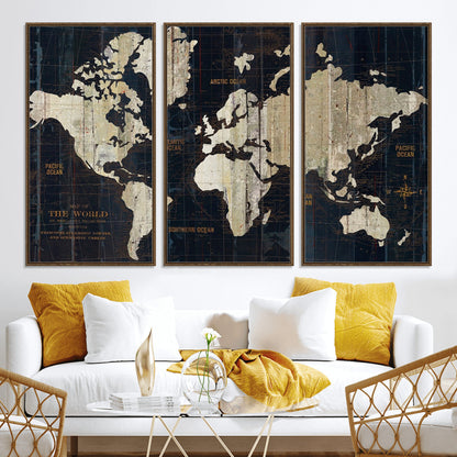 Push Pin World Map Canvas Print – Framed Wall Art for Couples to Track Their Travels – Anniversary Gift or Home Adventure Decor
