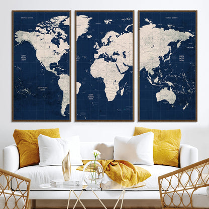 Push Pin World Map Canvas Print – Framed Wall Art for Couples to Track Their Travels – Anniversary Gift or Home Adventure Decor