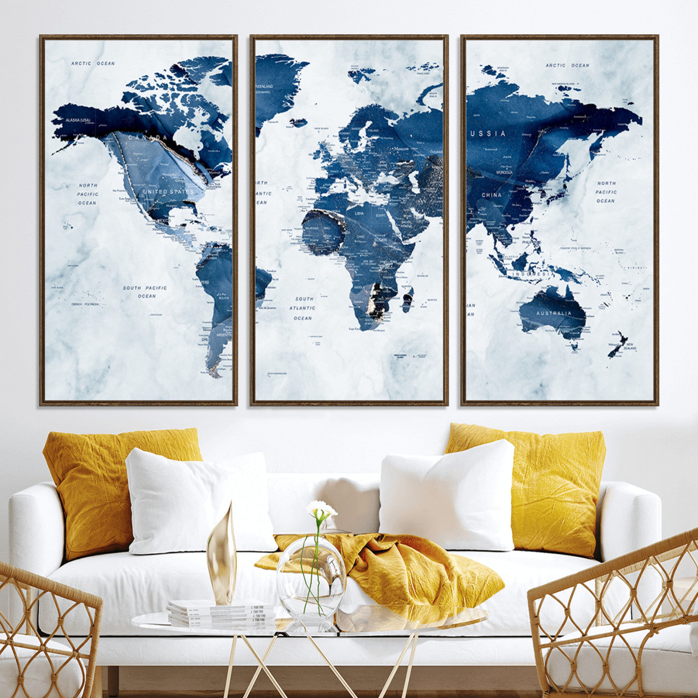 Push Pin World Map Canvas Print – Framed Wall Art for Couples to Track Their Travels – Anniversary Gift or Home Adventure Decor
