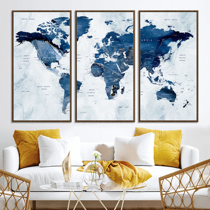 Push Pin World Map Canvas Print – Framed Wall Art for Couples to Track Their Travels – Anniversary Gift or Home Adventure Decor