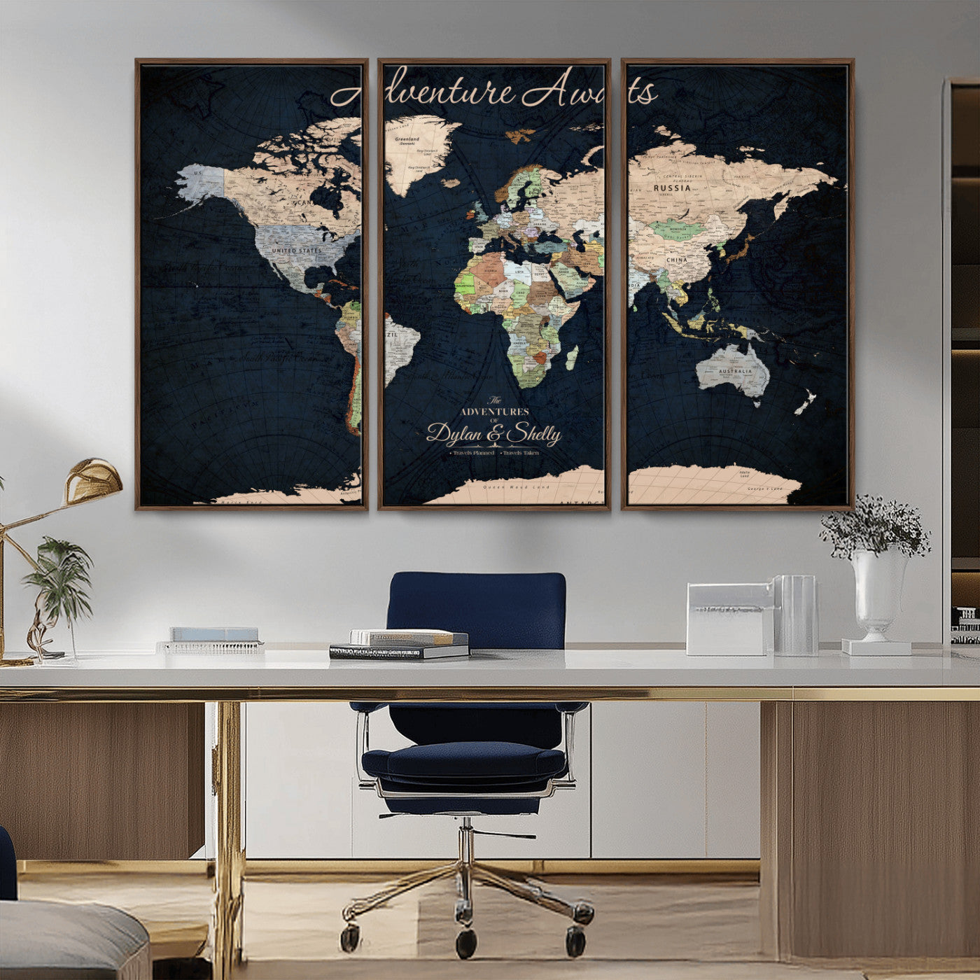 43186793-MGV-CV-30X20-Personalized World Map Print, Customizable Push Pin Framed World Map Print on Canvas - Custom Quote on Map Print
