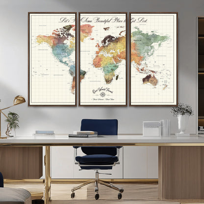29289638-MGV-CV-36X24-Personalized World Map Print - Customizable Push Pin Framed World Map Print on Canvas - Custom Quote on Map Print