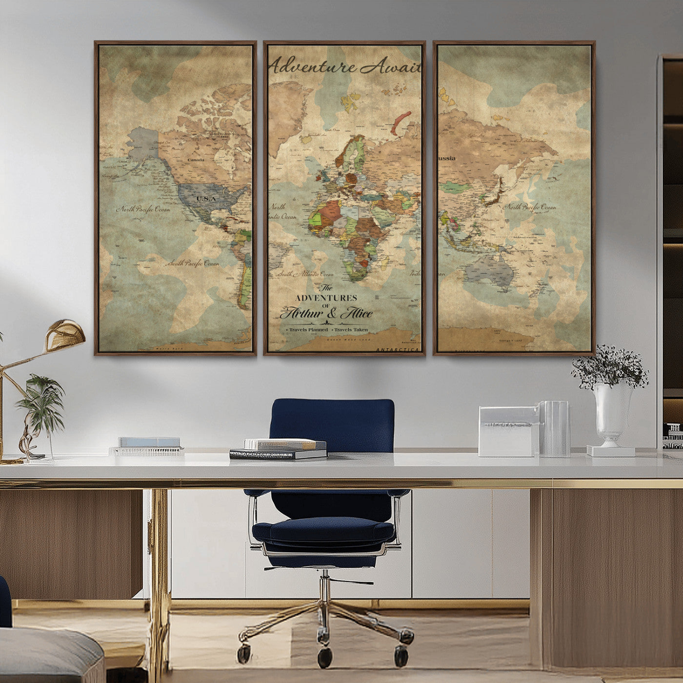 60798273-MGV-CV-30X20-Custom Push Pin World Map Wall Canvas Print – Personalized Travel Tracker with Pins – Framed Custom Quotie Canvas for Home Office Decor