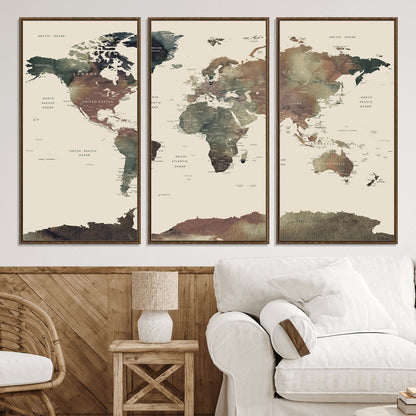 Push Pin World Map Canvas Print – Framed Wall Art for Couples to Track Their Travels – Anniversary Gift or Home Adventure Decor