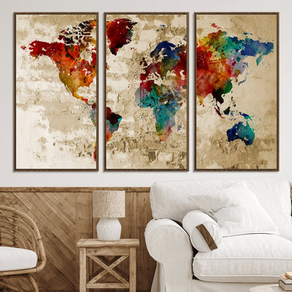 Push Pin World Map Canvas Print – Framed Wall Art for Couples to Track Their Travels – Anniversary Gift or Home Adventure Decor