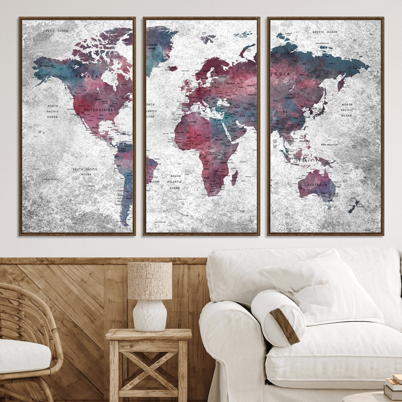 Push Pin World Map Canvas Print – Framed Wall Art for Couples to Track Their Travels – Anniversary Gift or Home Adventure Decor