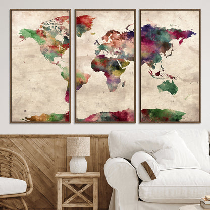 Push Pin World Map Canvas Print – Framed Wall Art for Couples to Track Their Travels – Anniversary Gift or Home Adventure Decor