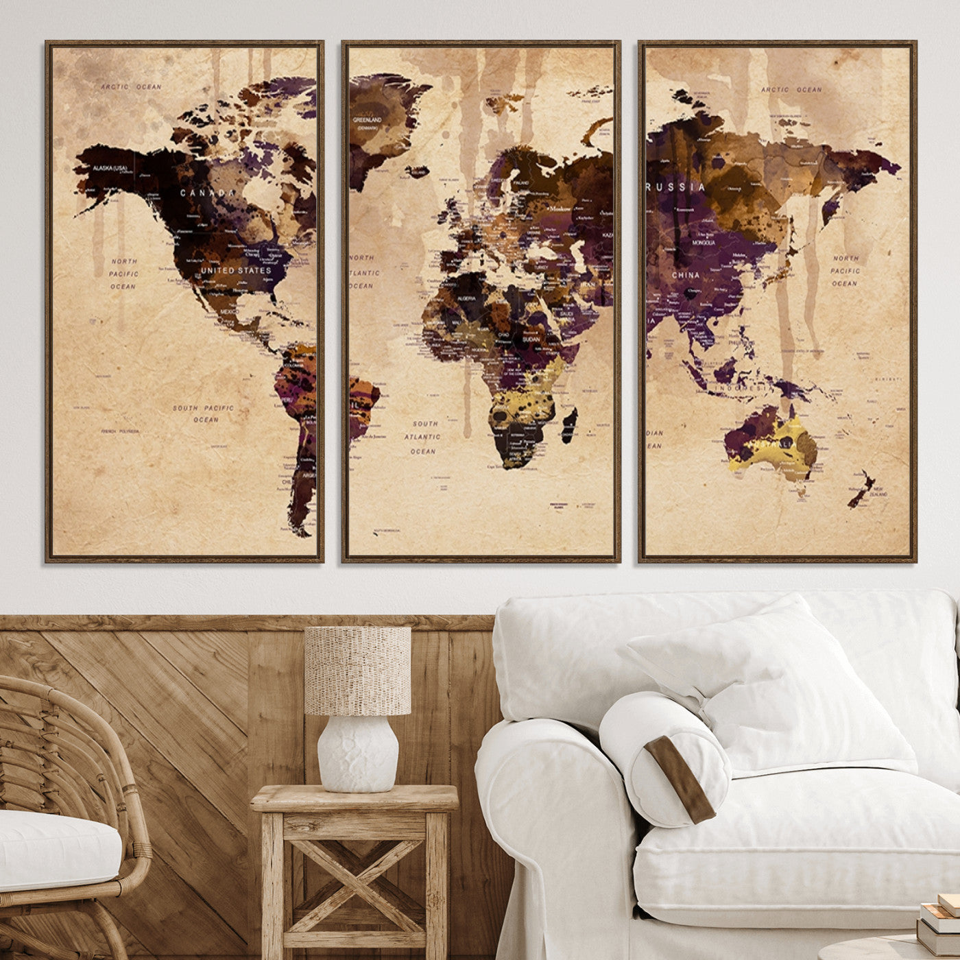 Push Pin World Map Canvas Print – Framed Wall Art for Couples to Track Their Travels – Anniversary Gift or Home Adventure Decor